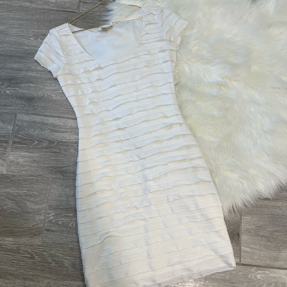 Max Studio White Pleated Sheath Mini Dress